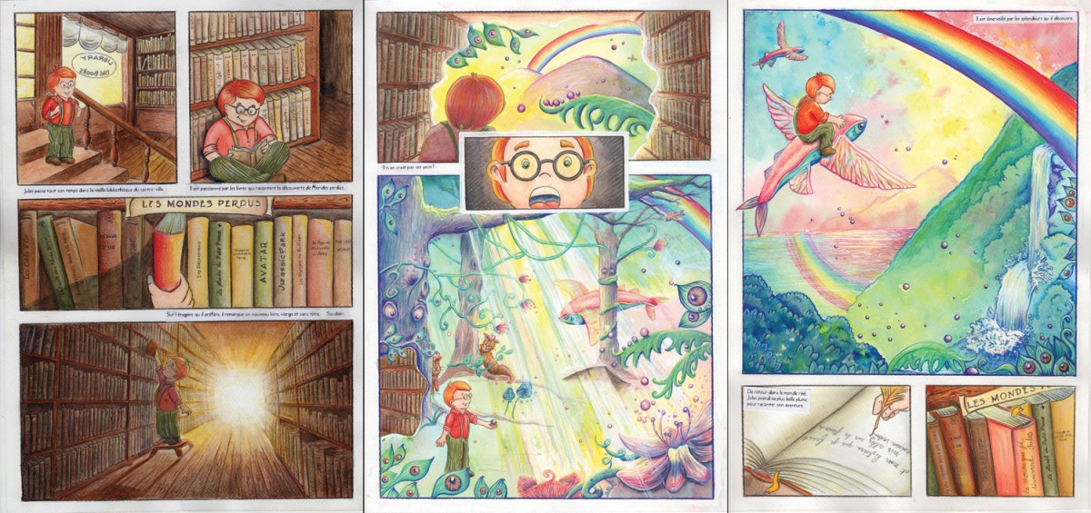 flo kanban illustration jeunesse BD découverte monde perdu poisson volant merveilleux livres bibliothéque