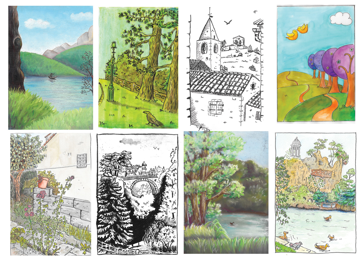 flo kanban illustration jeunesse cartes postales paysags décors village lac buttes chaumont jardin