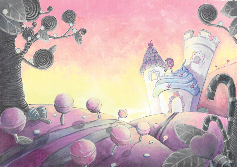 flo kanban illustration jeunesse décor Sweetway nuit bombons paysage