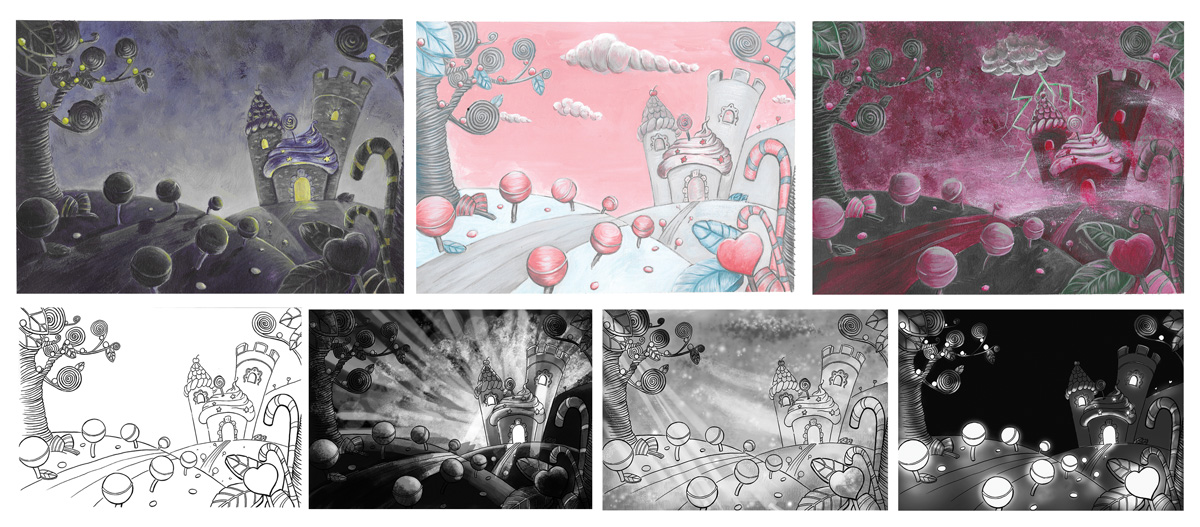 flo kanban illustration jeunesse décor Sweetway nuit bombons paysage