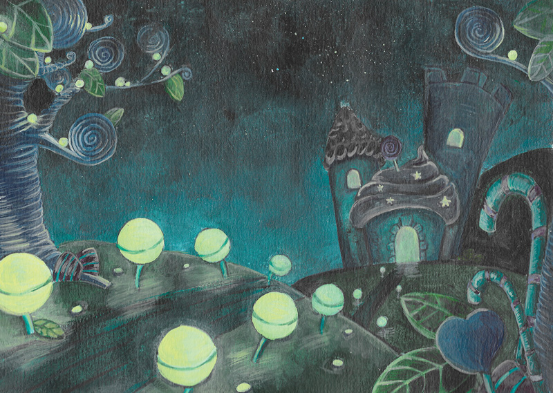 flo kanban illustration jeunesse décor Sweetway nuit bombons paysage