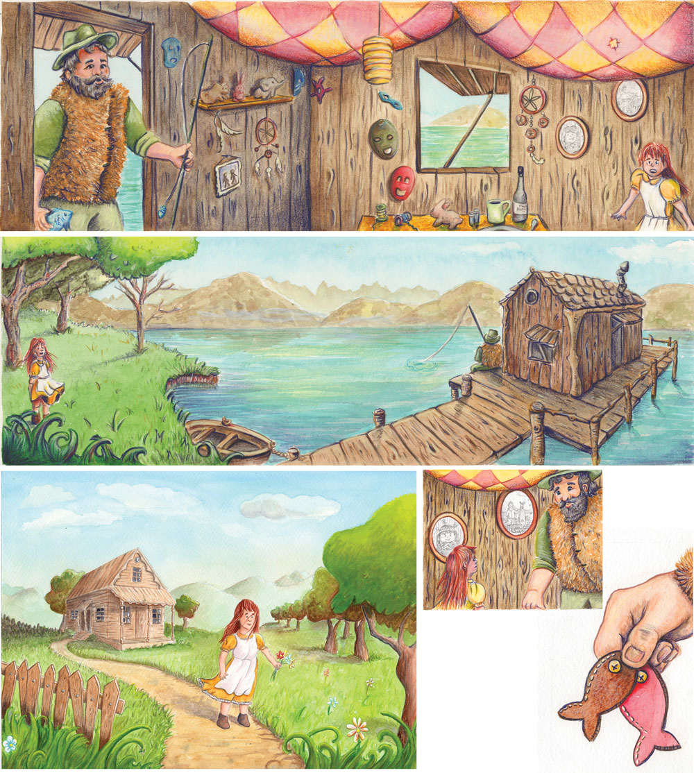 flo kanban illustration jeunesse cabane bois lac barriére