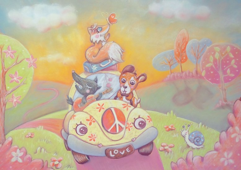 flo kanban illustration jeunesse Voyage voitures canins