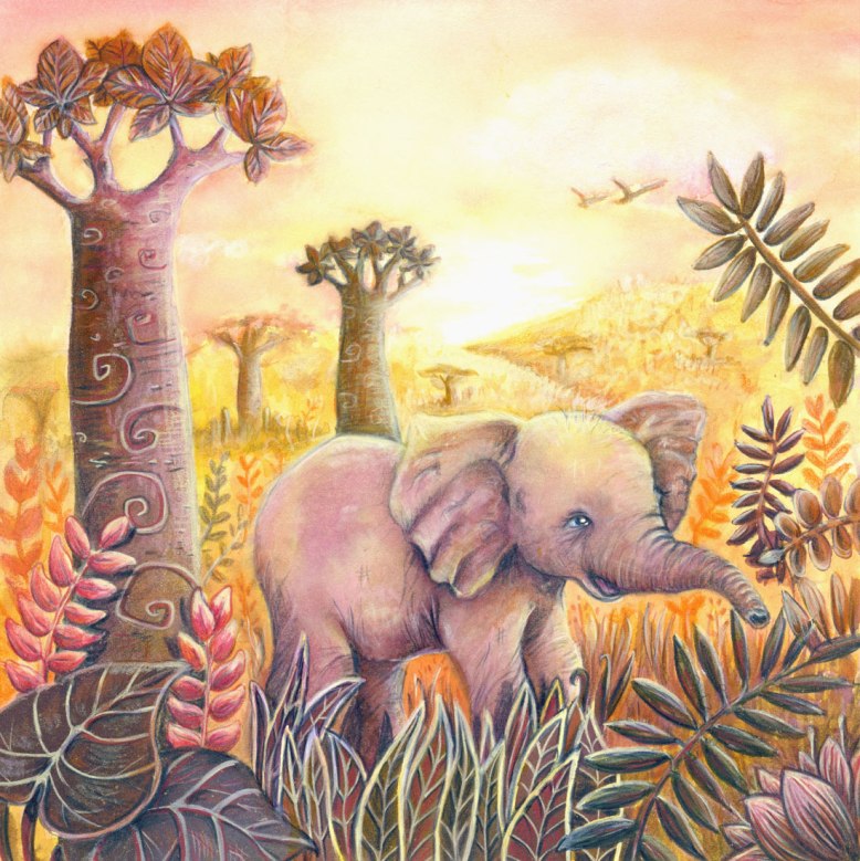 Flo kanban illustration jeunesse bestiaire Vœux d'artistes éléphant