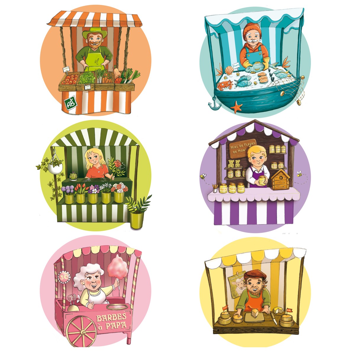 Flo_Kanban_illustratrice_Cabochons_Métiers_Marché